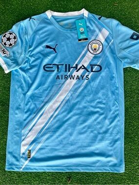 Manchester City Puma Light Blue & White Diagonal Football Jersey